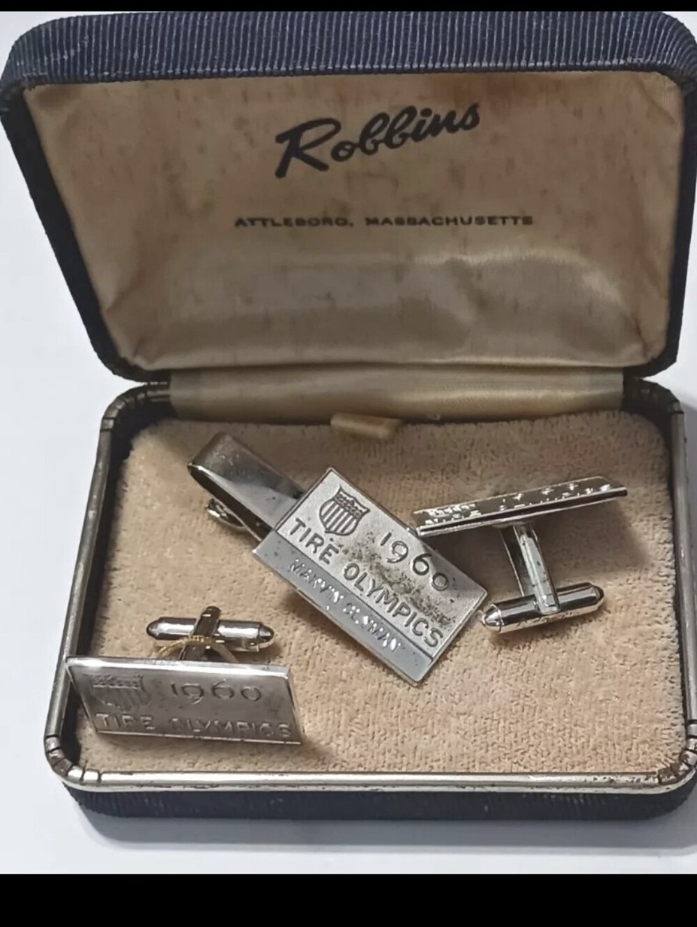 Vintage Robbins Attleboro Sterling Silver Tie Clip&Cuff Link Tire Olympics 1960